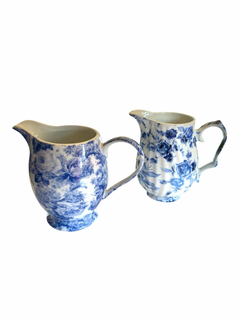 London Pottery Blue and White Floral 4” Porcelain Pitchers - Set of 2